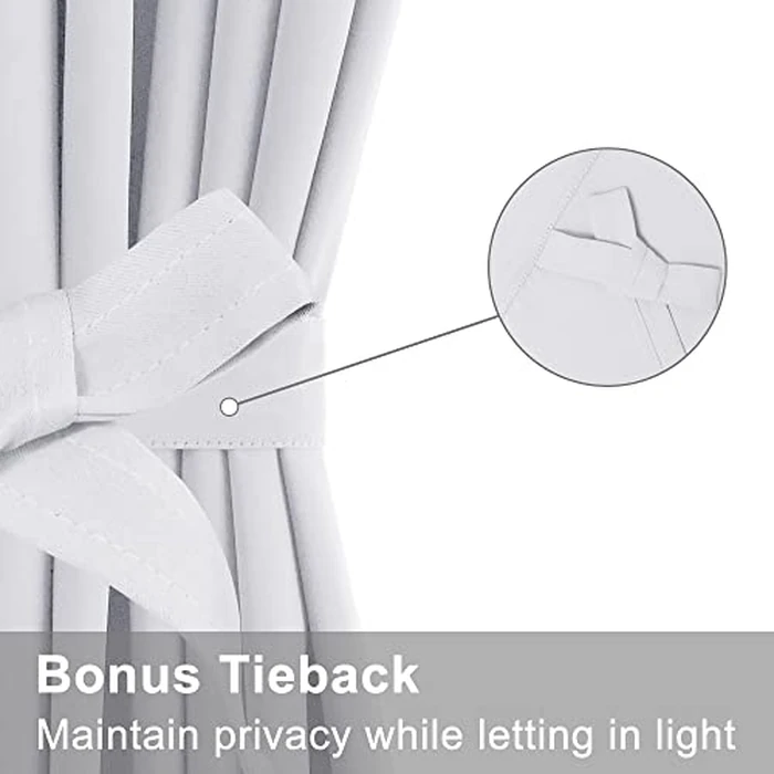 XWZO Door Curtains for Door Window, French Door Blinds with Rod Pocket for Kitchen and Patio Doors, Privacy Thermal Insulated Door Shade with Tieback(25W by 40L, 1 Panel, White) by XWZO - Image 2