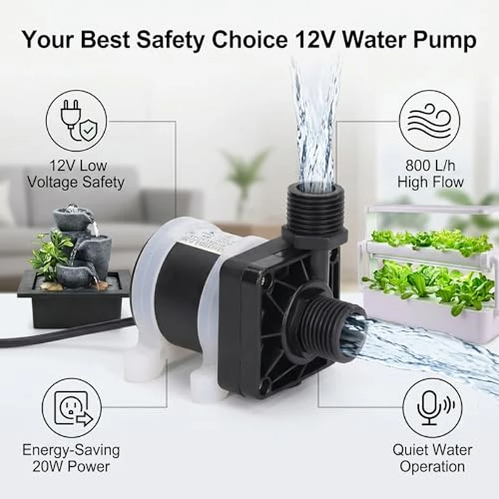 Small Submersible Pump Safe Power Saving Quiet Fountain Water Pump 12V 20W 800L per Hour for Aquarium Fish Tank Garden Fountain Hydroponics by Fafeicy - Image 4