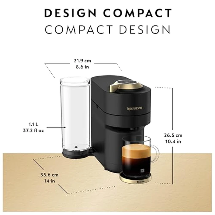 Nespresso Vertuo Pop+ Deluxe Coffee and Espresso Machine by Breville - Matte Black and Gold by Nespresso - Image 3
