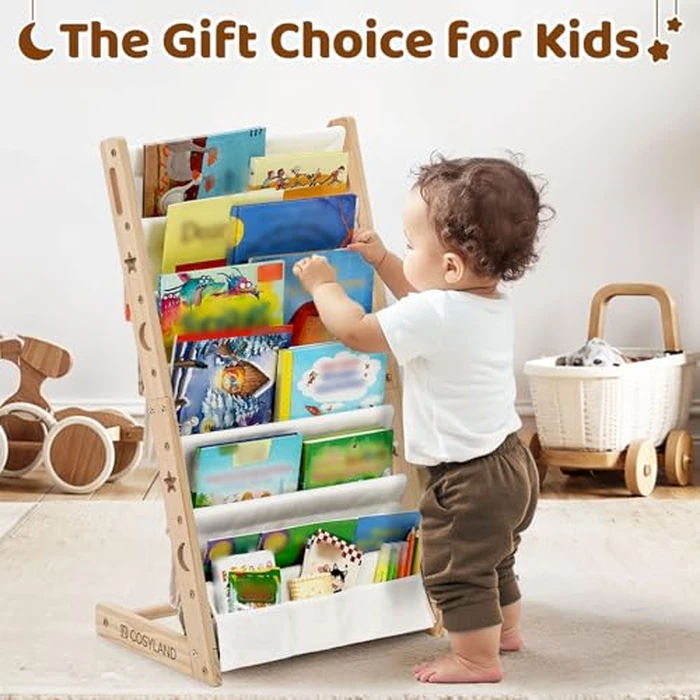 COSYLAND Fabric Book Shelf for Kids Rooms - 6 Tiers Nursery Book Shelves for Playroom Classroom - Bookcase Display Shelf for Toddler (Natural, 45 Cm Wide) by COSYLAND - Image 8