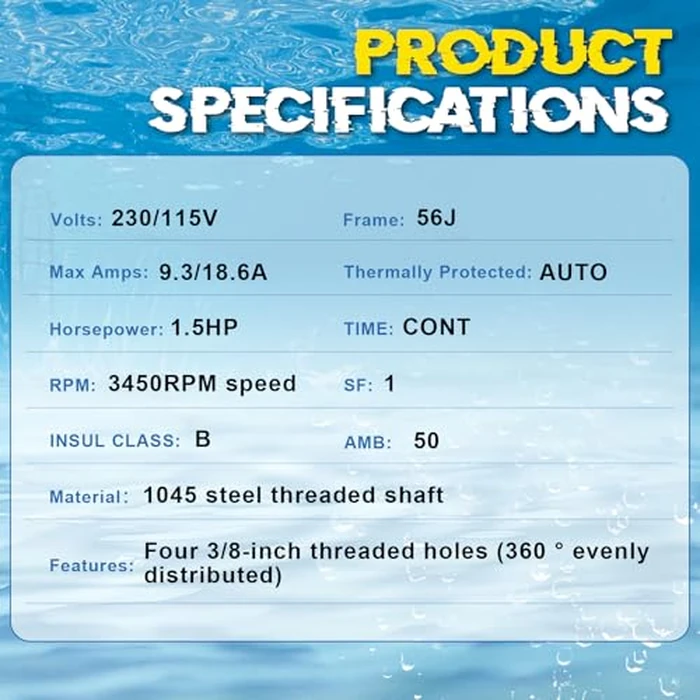 UST1152 Pool Pump Motor 1.5 HP 56J Frame 115/230V 3450 RPM Single Speed Replacement for A.O. Smith Century, Hayward SP2610X15, AST165, B229 by ATVMaster - Image 3
