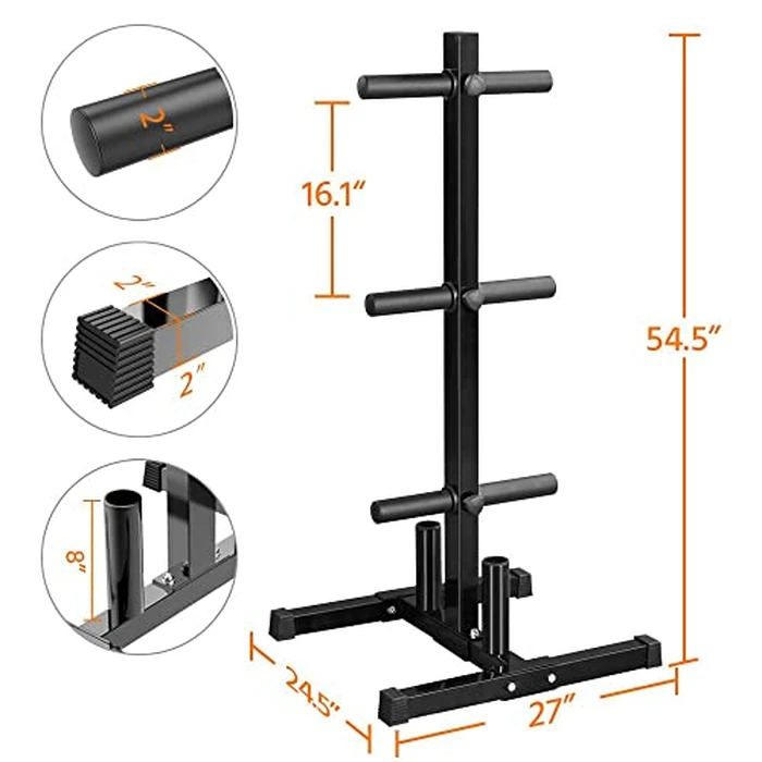Yaheetech 2-inch Barbell Plate and Dumbbell Racks Tree Olympic Plate Rack Weight Bumper Plate Holder w/ 2 Bar Holder by Yaheetech - Image 2
