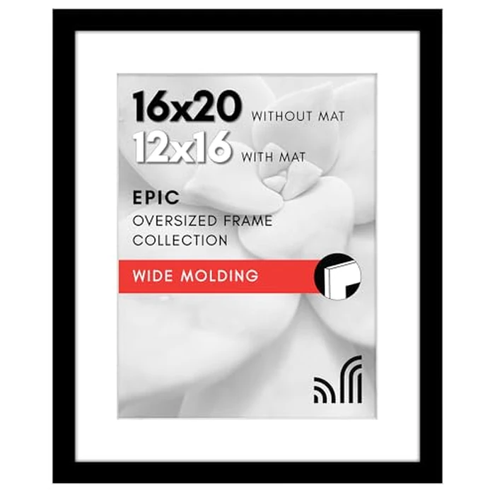 Americanflat 16x20 Picture Frame with Polished Plexiglass - Use as 12x16 Frame with Mat or Display 16x20 Photo Without Mat - Epic Collection - Wide Picture Frames for Wall Display - Black by Americanflat - Image 1