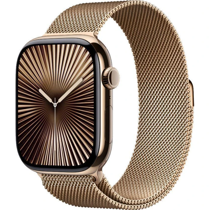 Apple Watch Series 10 (Cellular + GPS) - 64GB - 42mm - Gold Titanium Case with Gold Stainless Steel Milanese Loop Band - One Size by Apple - Image 2