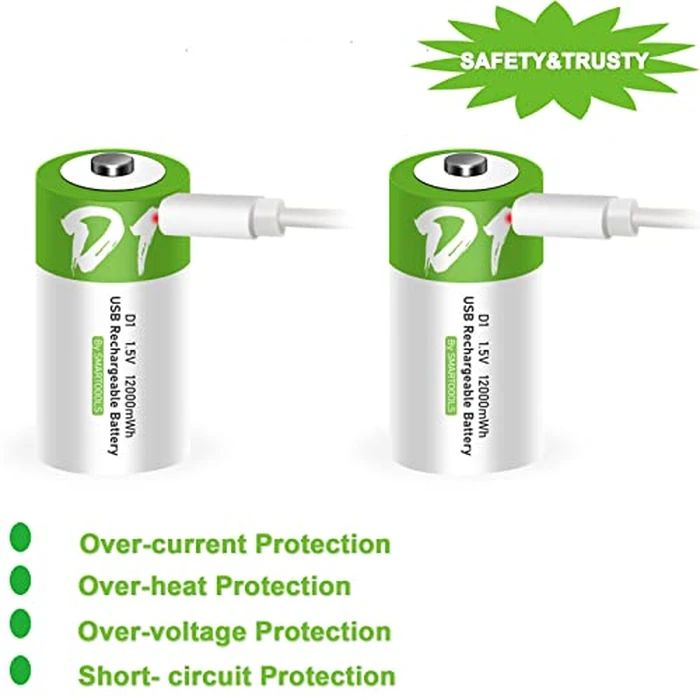 D Batteries, Rechargeable D Batteries 8 Pack,D Cell Battery with Type C Charger Cable,12000mWh 1.5V Lithium Battery D Size by CAMELCELL - Image 5