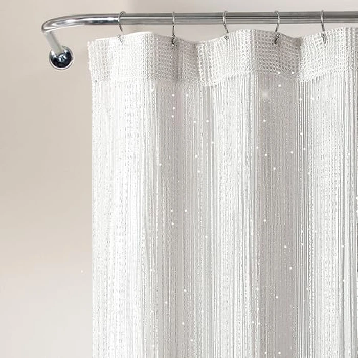 Lush Decor Night Sky String Thread Shower Curtain With PEVA Liner, 2 Piece Set, 72" W x 72" L, White - Silver String Shower Curtain and Liner Set - Shimmery Bath Curtain - Modern Glam Bathroom Decor by Lush Decor - Image 2