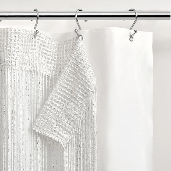 Lush Decor Night Sky String Thread Shower Curtain With PEVA Liner, 2 Piece Set, 72" W x 72" L, White - Silver String Shower Curtain and Liner Set - Shimmery Bath Curtain - Modern Glam Bathroom Decor by Lush Decor - Image 3