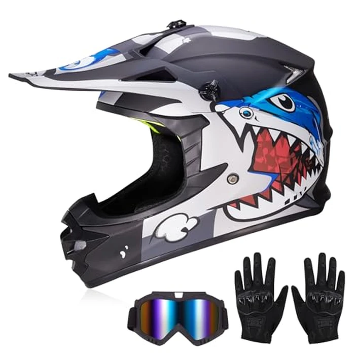 JQF Gear Youth Kids Dirt Bike Helmets Motocross Offroad ATV BMX MX Dirtbike Motorcycle Helmet J-01 with Goggles and Gloves DOT Approved (Gray Shark, S) by JQF Gear - Image 2