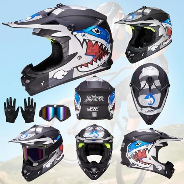 JQF Gear Youth Kids Dirt Bike Helmets Motocross Offroad ATV BMX MX Dirtbike Motorcycle Helmet J-01 with Goggles and Gloves DOT Approved (Gray Shark, S) by JQF Gear - Image 5