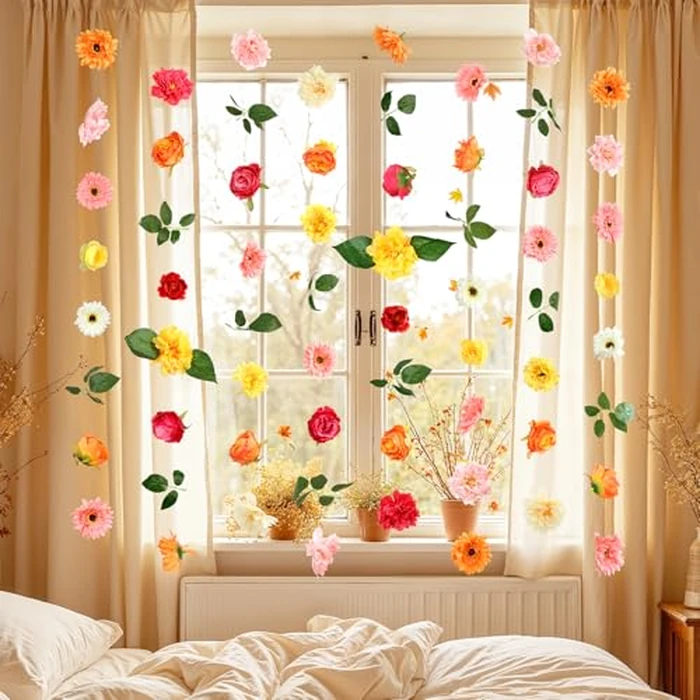 K KUMEED 8 PCS Flower Garlands Hanging Decorations,Daisy and Rose Orange Artificial Flowers with Hooks Fall Party Decorations for Wedding Birthday Baby Shower Autumn Home Birthday Decorations by K KUMEED - Image 9