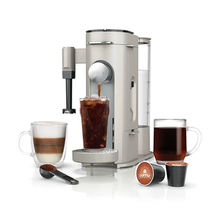 Ninja Pod & Grounds Specialty Single-Serve Coffee Maker, K-Cup Pod Compatible, Brews Grounds, Compact Design, Built-In Milk Frother, 56-oz. Reservoir, 6-oz. Cup to 24-oz. Mug Sizes, Stone, PB051ST by Ninja - Image 1