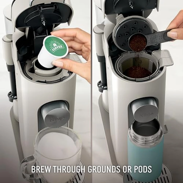 Ninja Pod & Grounds Specialty Single-Serve Coffee Maker, K-Cup Pod Compatible, Brews Grounds, Compact Design, Built-In Milk Frother, 56-oz. Reservoir, 6-oz. Cup to 24-oz. Mug Sizes, Stone, PB051ST by Ninja - Image 2