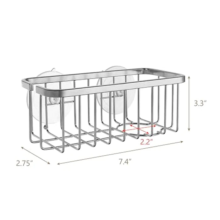 SunnyPoint NeverRust Deluxe Kitchen & Bathroom Sink Sponge Holder Organizer with Adhesive Mount - Additional Suction Cup Included - Sponge & Brush NOT Included - 7.4 x 3.3 x 2.75 Inch by SunnyPoint - Image 3