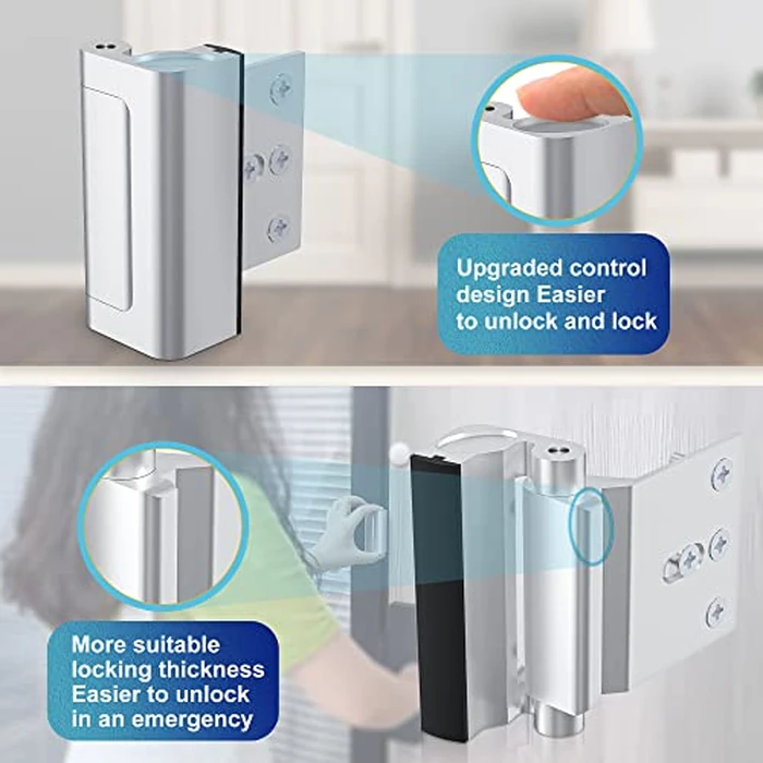 Door Reinforcement Lock Withstands 800lbs of Force - Silver Extra Proof Door Lock for Kids Safety Drilling Required, Prevents Unauthorized Entry, Add a Door Security Lock for Home Safety & Privacy by AceMining - Image 7