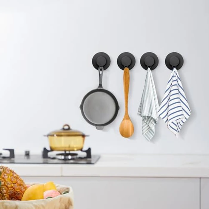 VEHHE 6 Pack Self-Adhesive Hooks, Waterproof Stainless Steel Shower Suction Cup Hooks Weight Capacity 15lbs, Shower Hooks Suction for Wall, Kitchens, Glass, Mirrors (Black) by VEHHE - Image 9