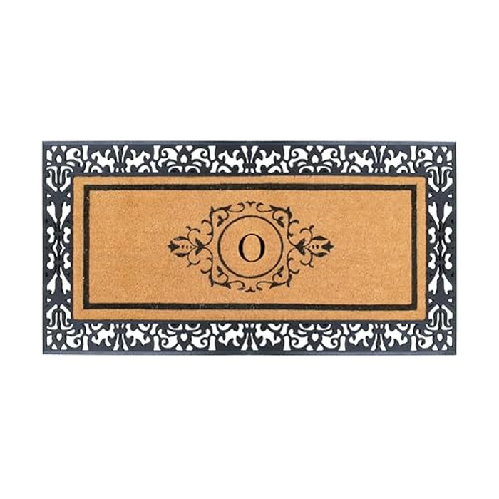 A1HC Natural Coir Doormat for Outside Entrance, Anti-Shed Treated Front Door Mat 30" x 60", Long Lasting Front Porch Entry Matt Monogrammed - O (Floral Black) by A1 HOME COLLECTIONS - Used - Like New condition - US$75.37