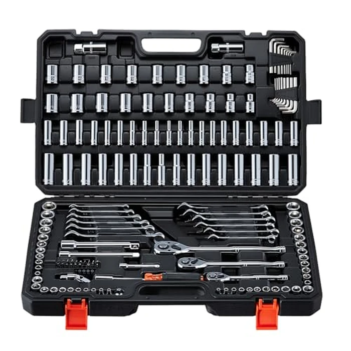 VEVOR Mechanics Tool Set, 159-Piece Mechanic Tool Kit, 1/4 in, 3/8 in, and 1/2 in Drive, SAE and Metric Socket Set, Wrenches, Screwdriver Bits, Accessories, and Storage Case, for Automotive Repair by VEVOR - Used - Like New condition - US$83.59