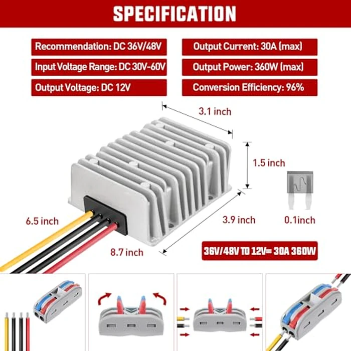 Nilight 48V 36V to 12V Voltage Converter 360W 30A Regulator Step Down to 12VDC Waterproof DC Convert Reducer Power Supply Transformer Module for Golf Cart Scooters by Nilight - Image 2