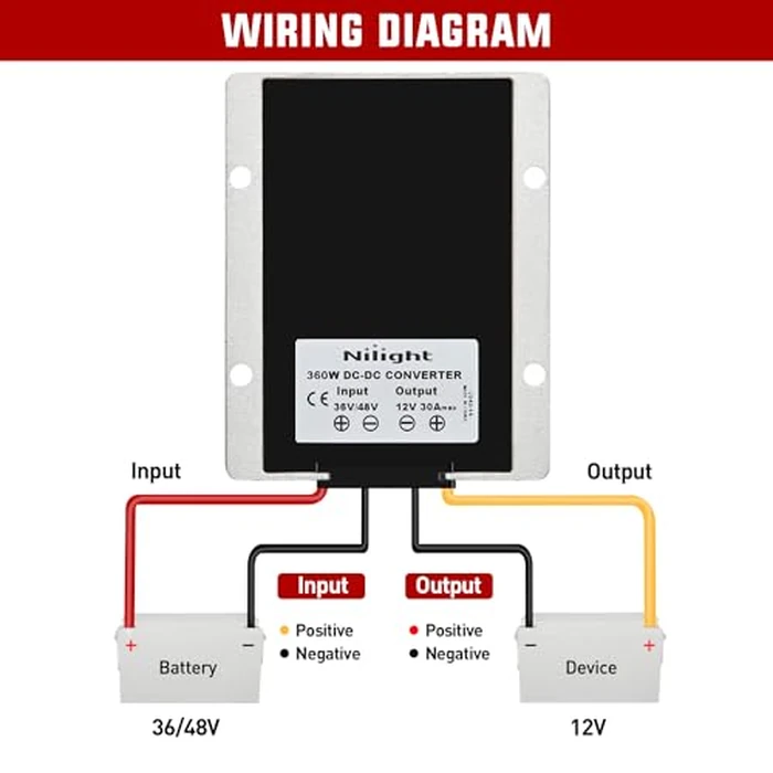 Nilight 48V 36V to 12V Voltage Converter 360W 30A Regulator Step Down to 12VDC Waterproof DC Convert Reducer Power Supply Transformer Module for Golf Cart Scooters by Nilight - Image 3