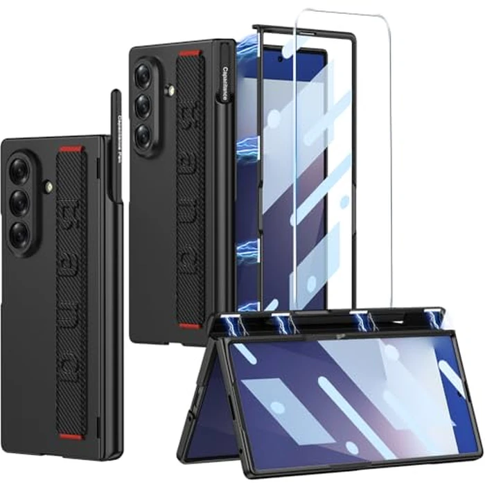 for Samsung Galaxy Z Fold 7 Case with Wrist Strap & Screen Protector & S Pen Slot,Magnetic Hinge Protective Bumper Case Ultra Slim Shockproof Anti-Scratch for Samsung Z Fold 7 (Black) by SOUTEM - Image 1