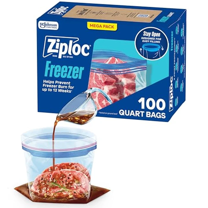 Ziploc Quart Food Storage Freezer Bags, Grip 'n Seal Technology for Easier Grip, Open, and Close, 100 Count by Ziploc - Used - Very Good condition - US$9.60