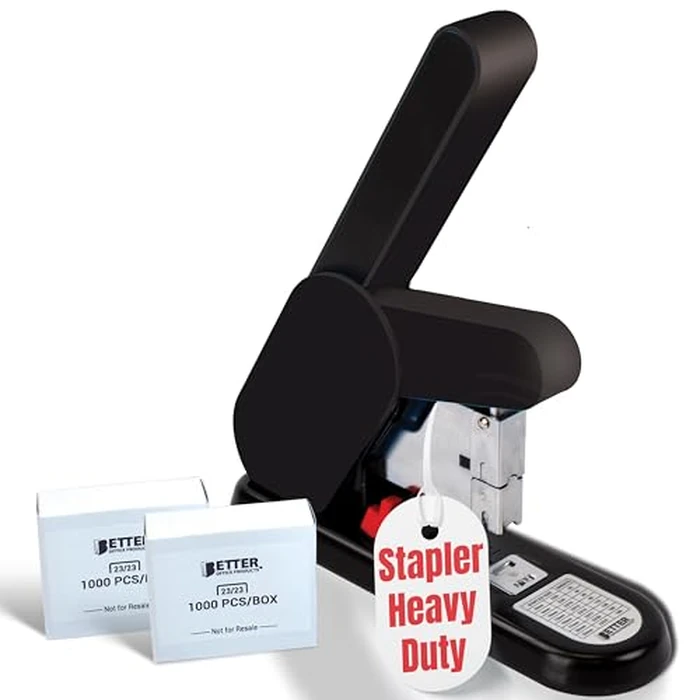 Better Office Products Heavy Duty Modern Stapler, Effortless Lever, 190 Sheet Capacity, 2,000 Heavy Duty Staples Included, Desk Stapler, Large Commercial Office Stapler (Black) by Better Office Products - Used - Very Good condition - US$29.17