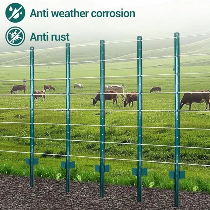 Heavy Duty 5FT Metal T-Post Fence Stakes for Farmland - U-Channel No-Dig Steel Posts - Durable Green Coating - Easy Step-in Installation - 20 Pack, Specs: 5FT, Power: 10pcs by WildVenture - Image 3