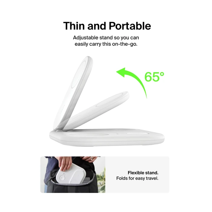Belkin 3-in-1 MagSafe-Compatible iPhone Charger 15W, Foldable Magnetic Qi2-Certified Wireless Charging Station for iPhone 17, Apple Watch Series 10, AirPods 4, and More, w/Non-Slip Base & PSU - White by Belkin - Image 3