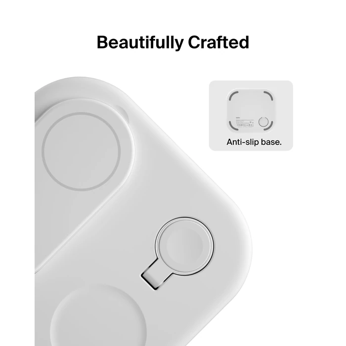 Belkin 3-in-1 MagSafe-Compatible iPhone Charger 15W, Foldable Magnetic Qi2-Certified Wireless Charging Station for iPhone 17, Apple Watch Series 10, AirPods 4, and More, w/Non-Slip Base & PSU - White by Belkin - Image 5