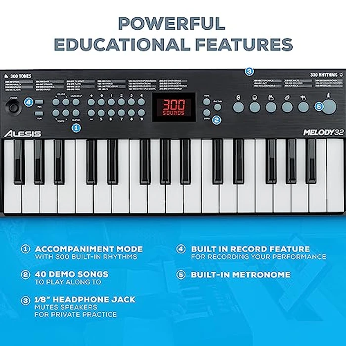 Alesis Melody 32 - Electric Keyboard Digital Piano with 32 Keys, Speakers, 300 Sounds, 300 Rhythms, 40 Songs, USB-MIDI Connectivity and Piano Lessons by Alesis - Image 4