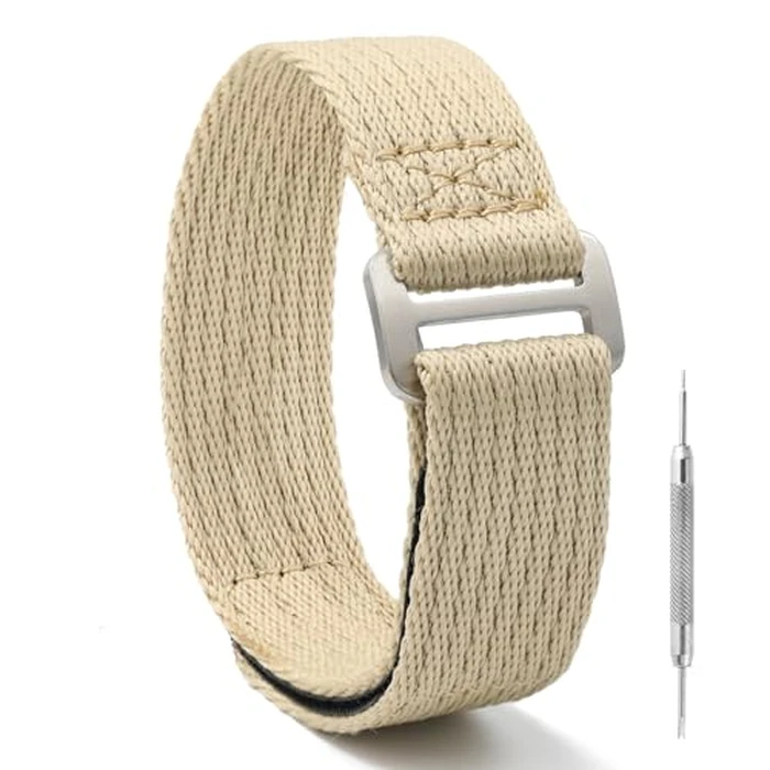 Soft Nylon Watch Band - 20mm 22mm Hook and Loop Fasteners Watch Strap - Sport Watch Bands for Men Women (22mm-M, Khaki) by 1963 Watch - Used - Like New condition