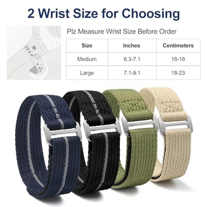 Soft Nylon Watch Band - 20mm 22mm Hook and Loop Fasteners Watch Strap - Sport Watch Bands for Men Women (22mm-M, Khaki) by 1963 Watch - Image 2