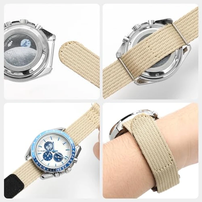Soft Nylon Watch Band - 20mm 22mm Hook and Loop Fasteners Watch Strap - Sport Watch Bands for Men Women (22mm-M, Khaki) by 1963 Watch - Image 4