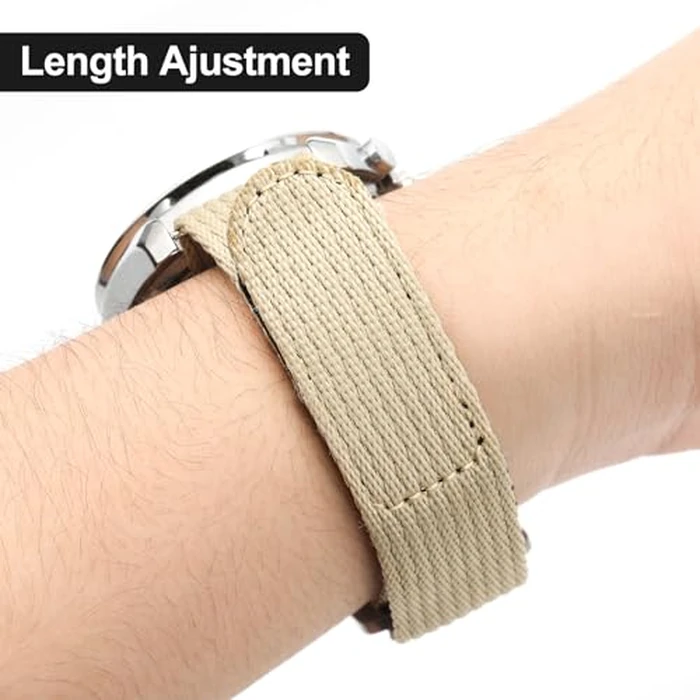 Soft Nylon Watch Band - 20mm 22mm Hook and Loop Fasteners Watch Strap - Sport Watch Bands for Men Women (22mm-M, Khaki) by 1963 Watch - Image 6