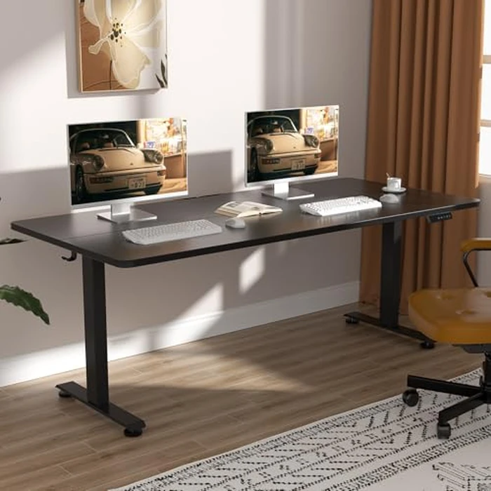 Veken 63x23.6 Inch Large Electric Standing Desk, Heights Adjustable,Sit to Stand Up, Work Home Office Computer Table for Walking Pad, Wooden Desktop Desks, Black by Veken - Used - Very Good condition