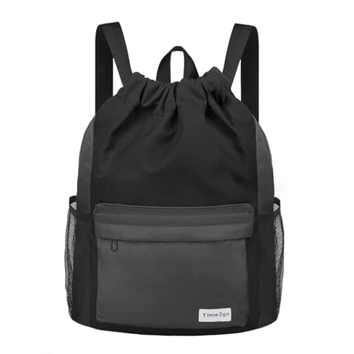 time2go Waterproof Drawstring Backpack Sports Gym Sackpack with Mesh Pockets Water-Resistant String Cinch Beach Bag for Men Women by time2go - Used - Like New condition