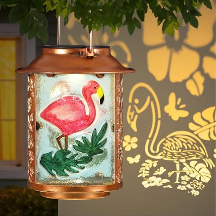 Flamingo Solar Lanterns Outdoor Waterproof,Birthday Gifts for Women Mom Grandma Garden Decor,Hanging Solar Lights Wall Mount Decorations for Yard,Front Porch,Patio,Lawn Pathway Landscape by Pawatee - Image 1