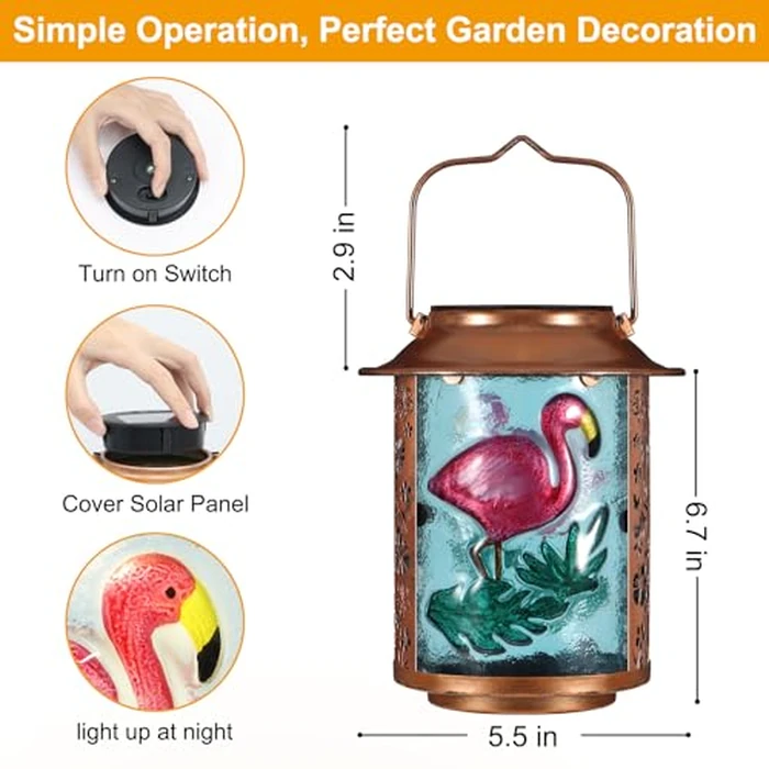 Flamingo Solar Lanterns Outdoor Waterproof,Birthday Gifts for Women Mom Grandma Garden Decor,Hanging Solar Lights Wall Mount Decorations for Yard,Front Porch,Patio,Lawn Pathway Landscape by Pawatee - Image 3