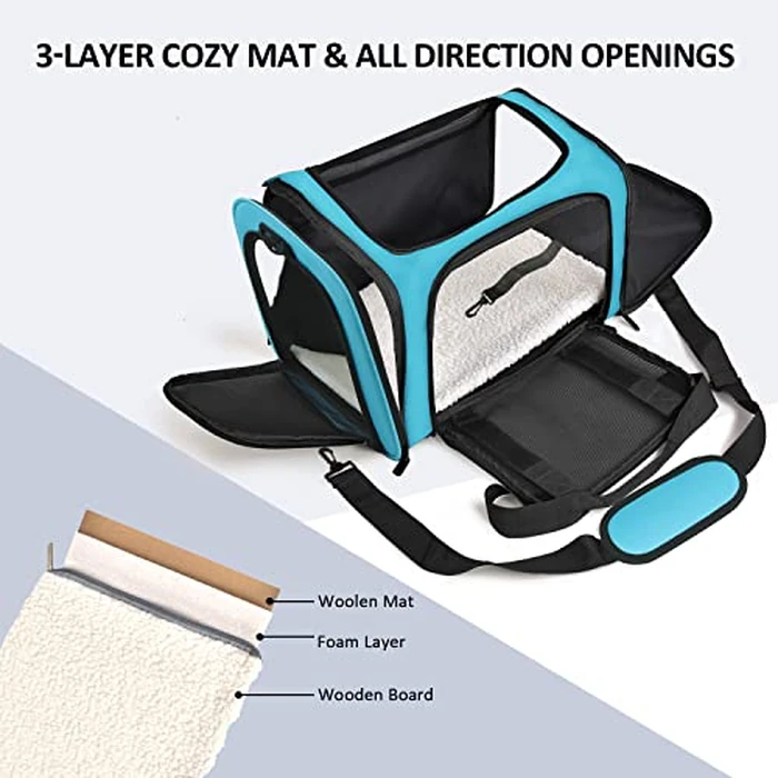 Henkelion Pet Carrier for Small Medium Cats Puppies up to 15 Lbs, Airline Approved Small Dog Travel Puppy Carrier Soft Sided, Collapsible - Blue by Henkelion - Image 2