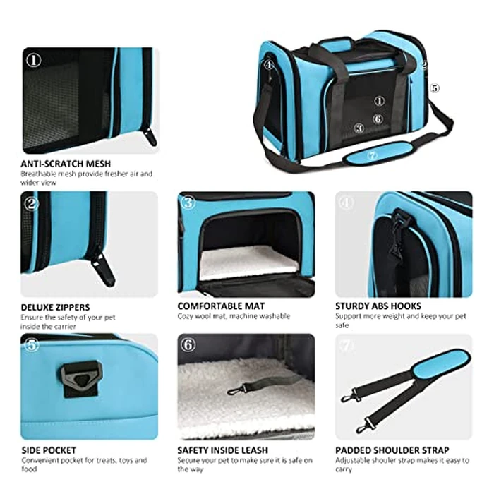 Henkelion Pet Carrier for Small Medium Cats Puppies up to 15 Lbs, Airline Approved Small Dog Travel Puppy Carrier Soft Sided, Collapsible - Blue by Henkelion - Image 3