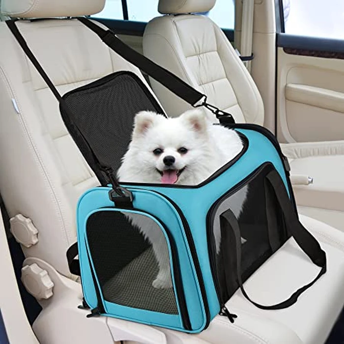 Henkelion Pet Carrier for Small Medium Cats Puppies up to 15 Lbs, Airline Approved Small Dog Travel Puppy Carrier Soft Sided, Collapsible - Blue by Henkelion - Image 5