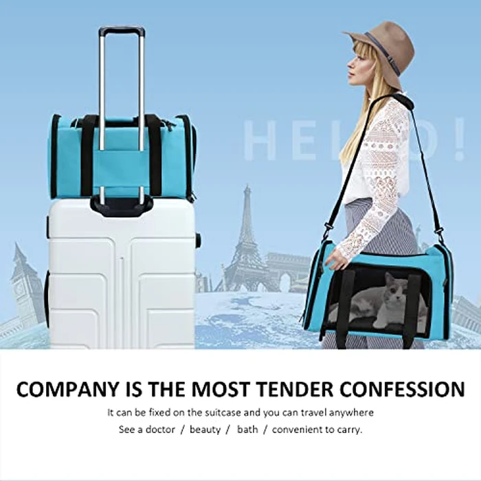 Henkelion Pet Carrier for Small Medium Cats Puppies up to 15 Lbs, Airline Approved Small Dog Travel Puppy Carrier Soft Sided, Collapsible - Blue by Henkelion - Image 6
