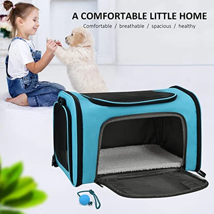 Henkelion Pet Carrier for Small Medium Cats Puppies up to 15 Lbs, Airline Approved Small Dog Travel Puppy Carrier Soft Sided, Collapsible - Blue by Henkelion - Image 7