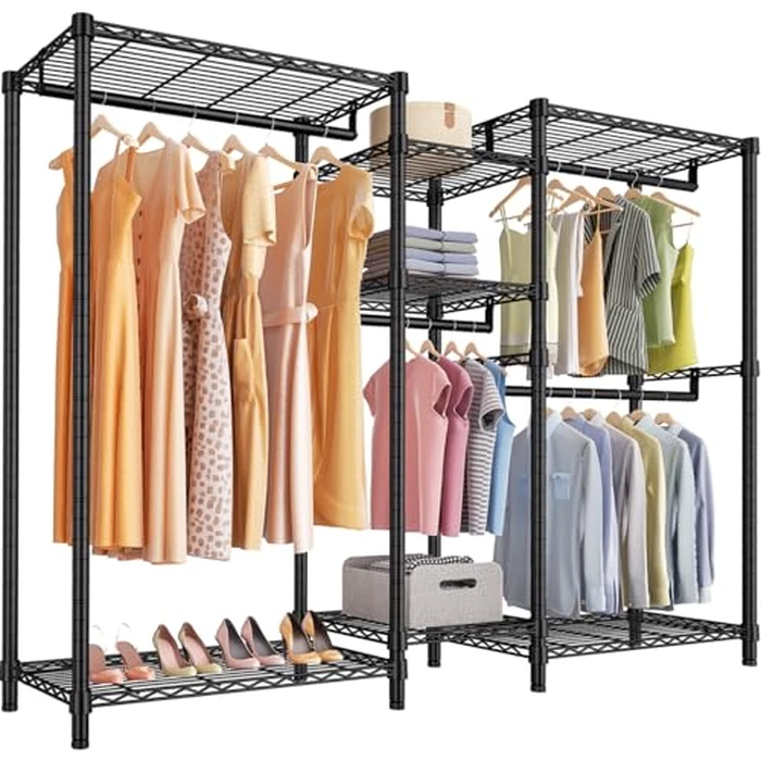 VIPEK Classic V6 Heavy Duty Clothes Rack, 7-Tier Garment Rack with Adjustable Shelves, Portable Closet Organizer with 4 Hanging Rods, Space-Saving, 850lbs Capacity, 68.9" L x 15.7" W x 76.4" H, Black by VIPEK - Used - Acceptable condition - US$97.99