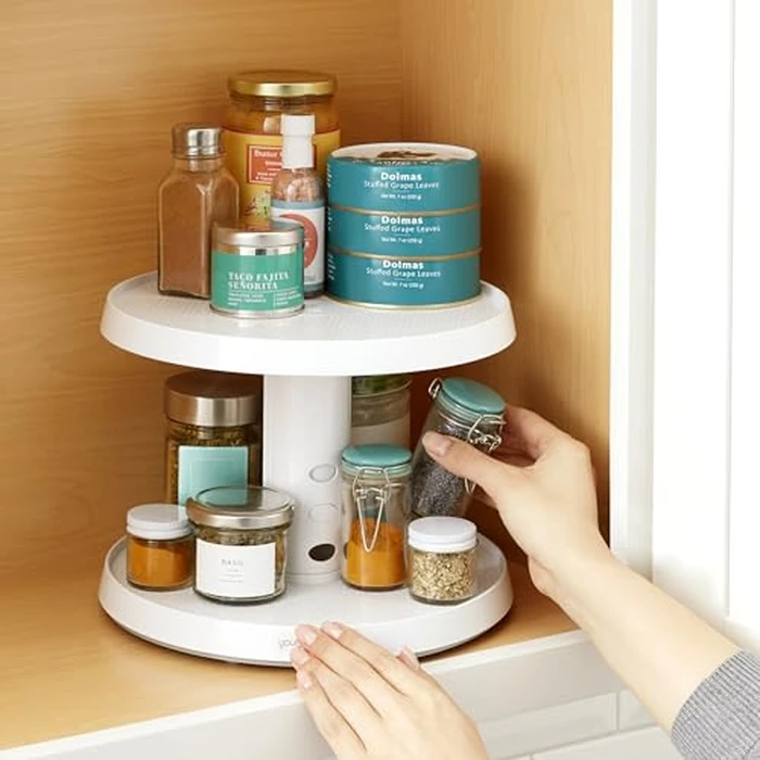 YouCopia Crazy Susan Two-Tier Turntable, Height-Adjustable Lazy Susan Organizer for Kitchen Cabinet and Pantry Organization and Storage by YouCopia - Image 5