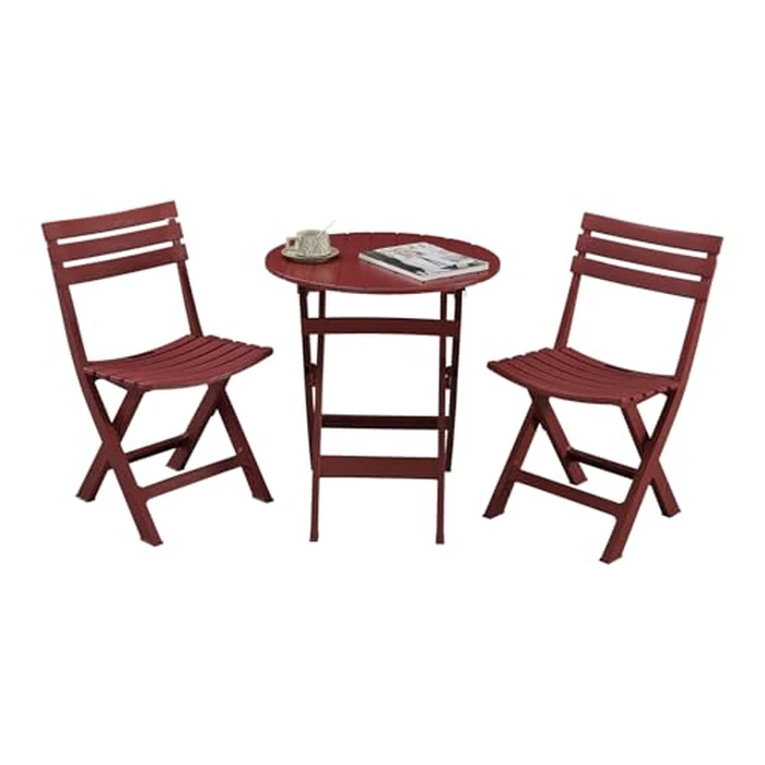 BOOSDEN Foldable Patio Set, Bistro Table and Chairs, 3 Piece Patio Bistro Sets, 2 Plastics Folding Chairs and Round Table for Outdoor Balcony, Porch, Lawn, Garden, Patio, Red by BOOSDEN - Image 1