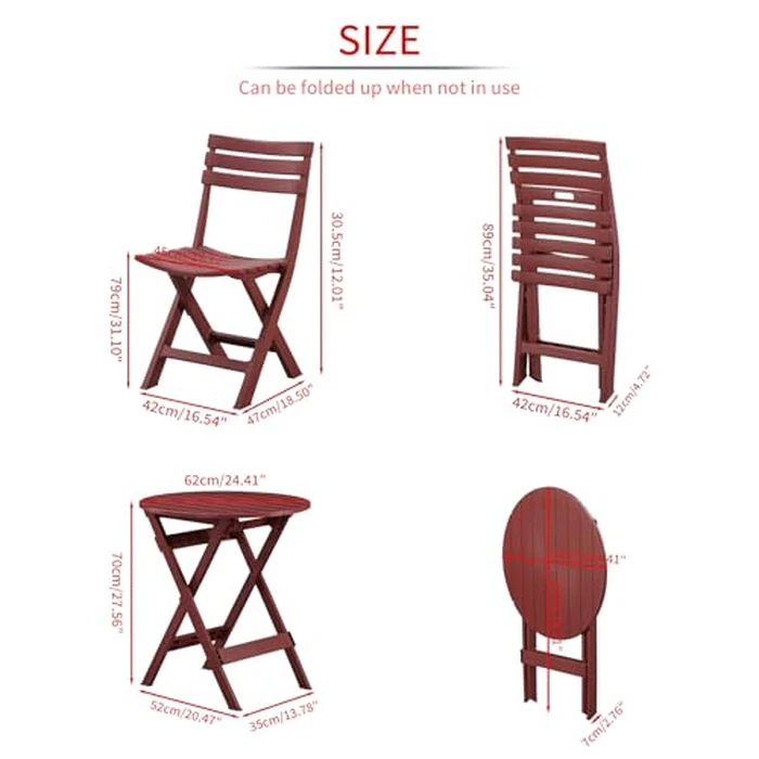 BOOSDEN Foldable Patio Set, Bistro Table and Chairs, 3 Piece Patio Bistro Sets, 2 Plastics Folding Chairs and Round Table for Outdoor Balcony, Porch, Lawn, Garden, Patio, Red by BOOSDEN - Image 2