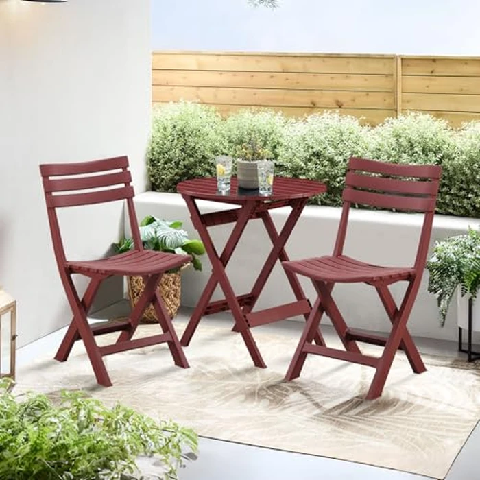 BOOSDEN Foldable Patio Set, Bistro Table and Chairs, 3 Piece Patio Bistro Sets, 2 Plastics Folding Chairs and Round Table for Outdoor Balcony, Porch, Lawn, Garden, Patio, Red by BOOSDEN - Image 6