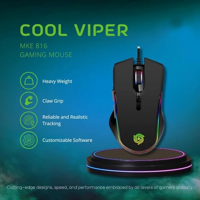 MKETech Electronics Wired Gaming Mouse - Computer Corded Mouse with 6 Programmable Buttons, Up to 7200 DPI Optical Sensor, RGB Lighting, for PC Laptop, Black (Cool Viper) by MKETech Electronics - Image 2