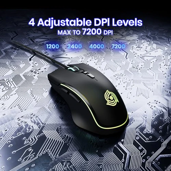 MKETech Electronics Wired Gaming Mouse - Computer Corded Mouse with 6 Programmable Buttons, Up to 7200 DPI Optical Sensor, RGB Lighting, for PC Laptop, Black (Cool Viper) by MKETech Electronics - Image 4